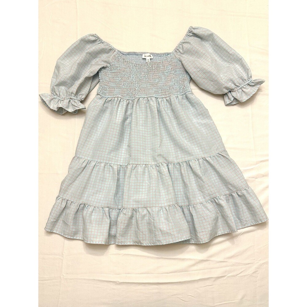 &merci Tiered Smocked Dress Small Baby Blue Pink Gender Reveal Pockets Pastel